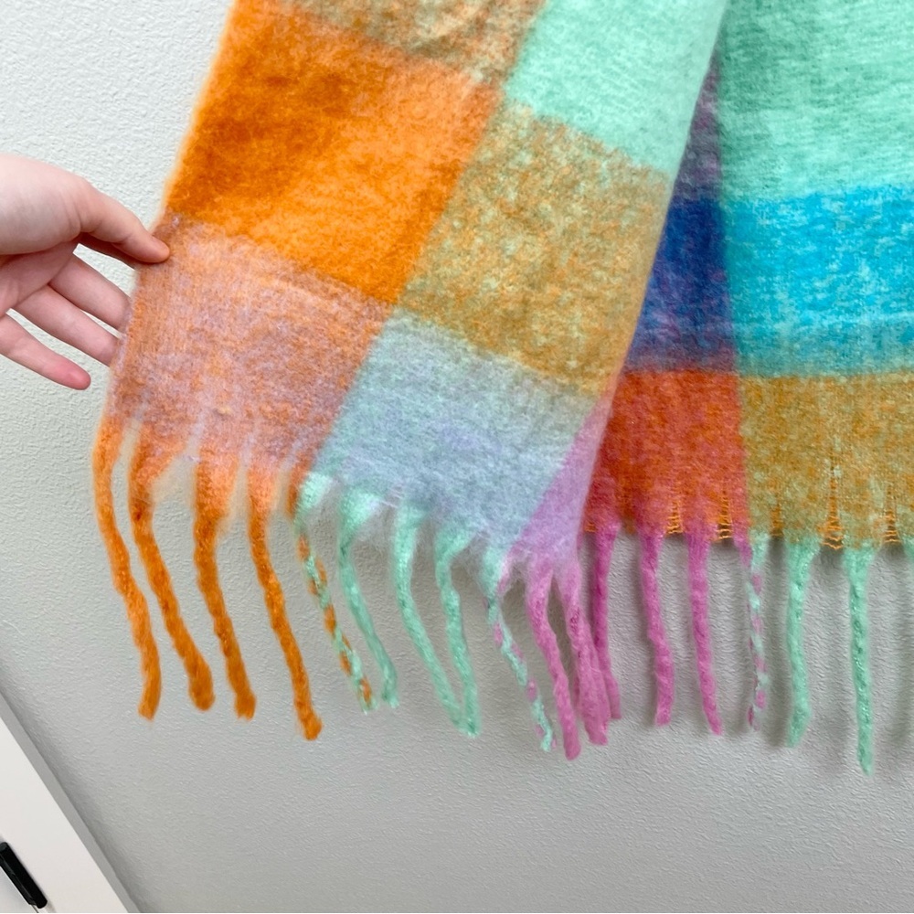 Sarta Allie Pastel Square Color Block Heavyweight Scarf Fringed Colorful Scandi - Picture 8 of 12